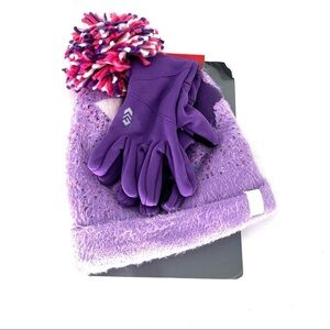 Free Country Girl's Knit Beanie and Silicone Print Palm Glove Set - S/M